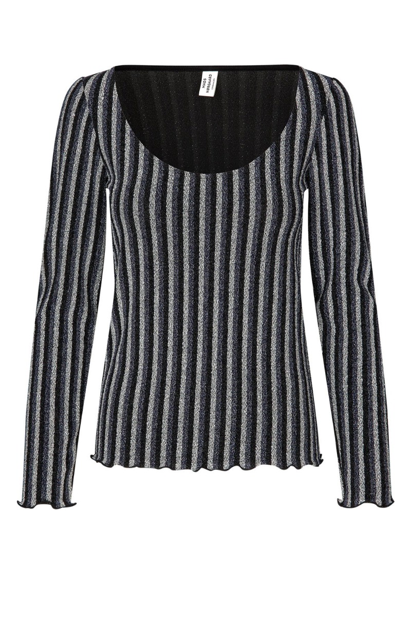 Mads Nørgaard - Bluse - Glitter Jersey Lara Top - Glitter Stripesilver