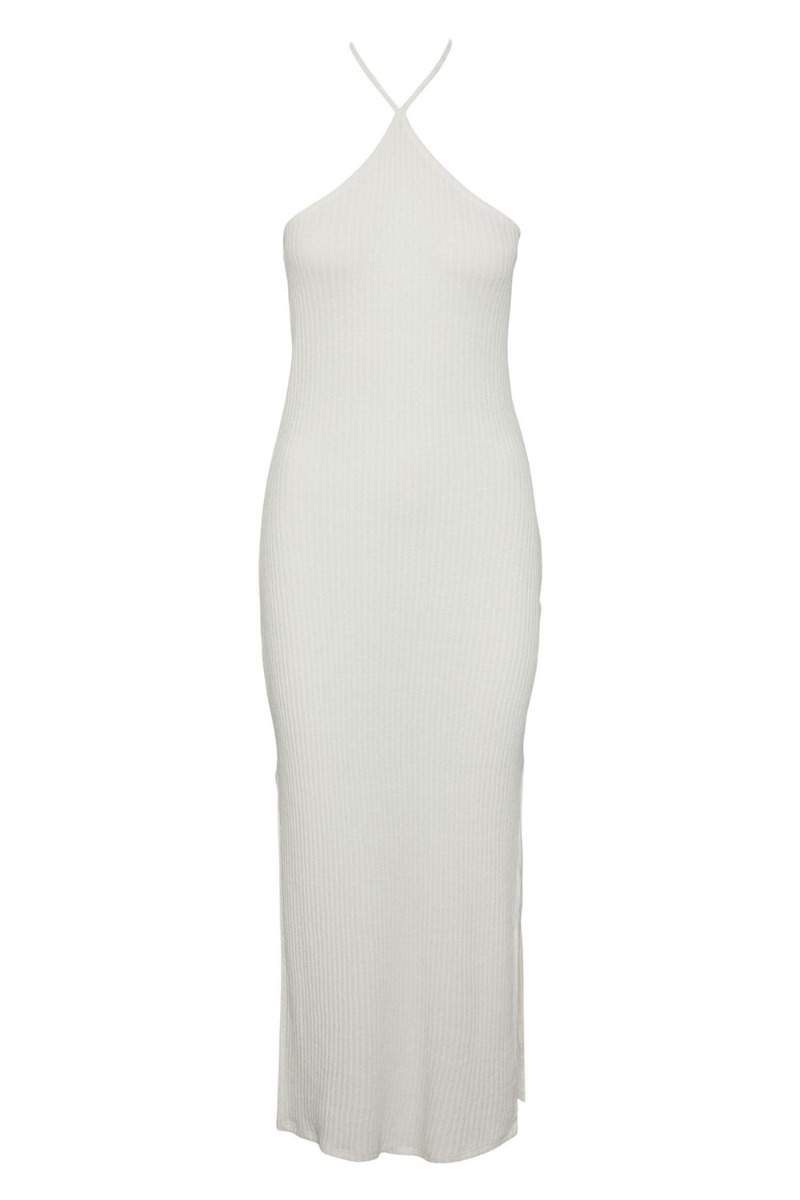 Pieces - Kjole - Pc Alicia Sl Long Halter Neck Dress - Cloud Dancer