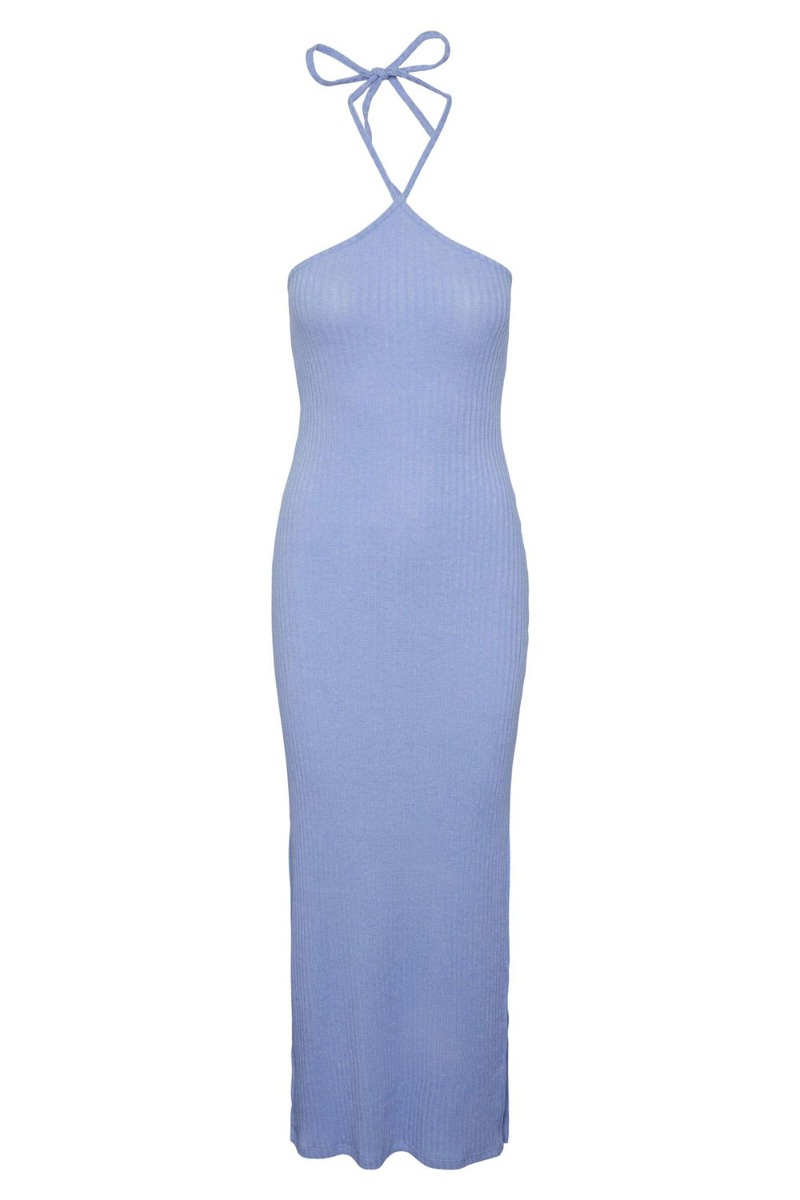 Pieces - Kjole - Pc Alicia Sl Long Halter Neck Dress - Hydrangea