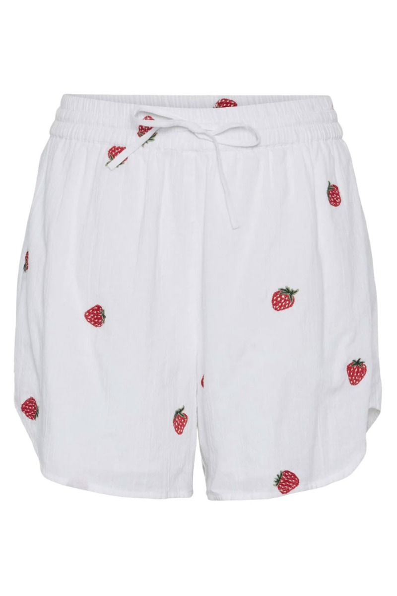 Pieces - Shorts - Pc Selena Hw Shorts - Bright White Strawberries