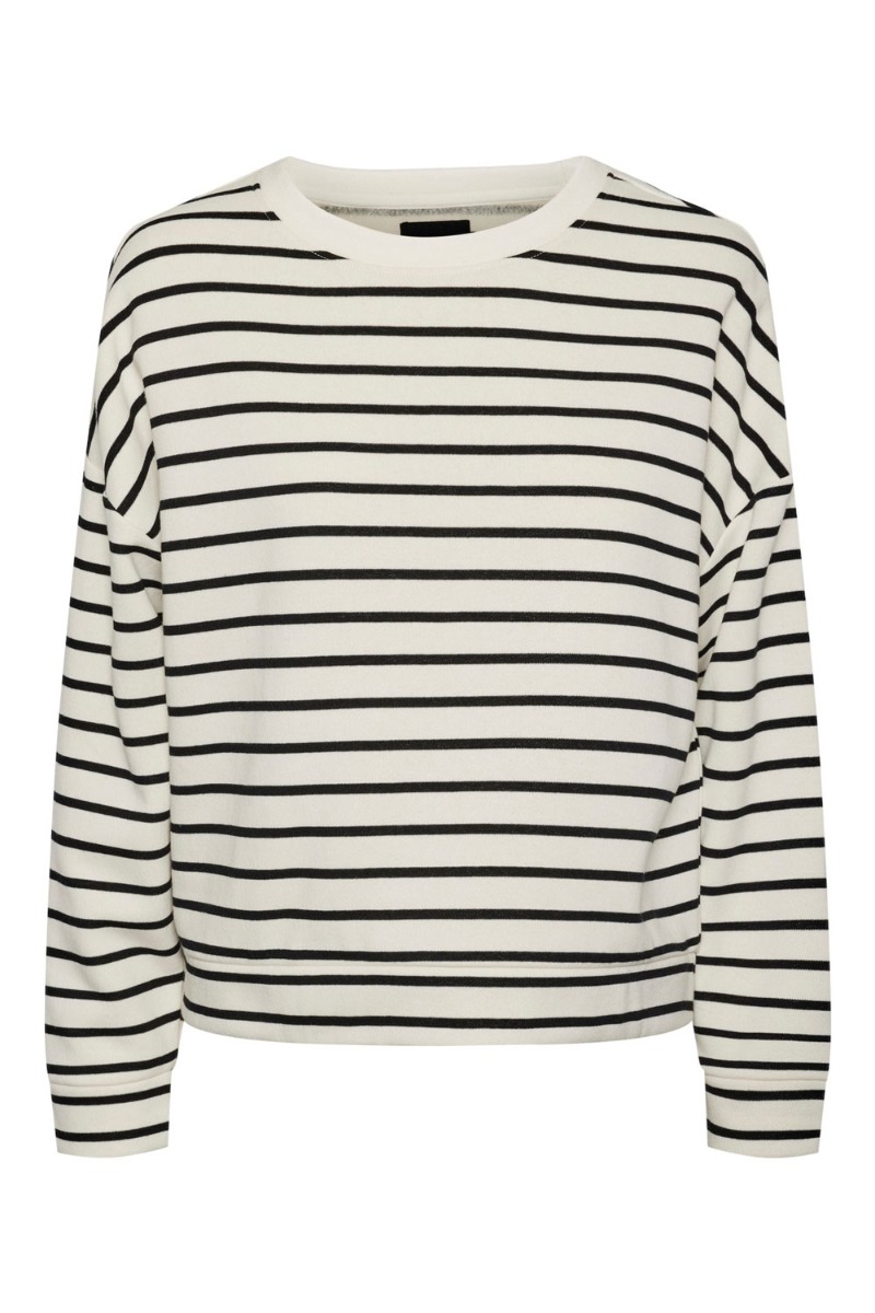 Pieces - Bluse - Pc Chilli Ls Sweat Stripes - Cloud Dancerblack
