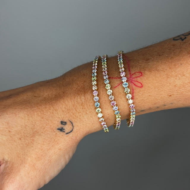 Tennisarmbånd Med Regnbuefarvede Zirkoner - Icypastels - 18 Karat Forgyldt Sterling Sølv