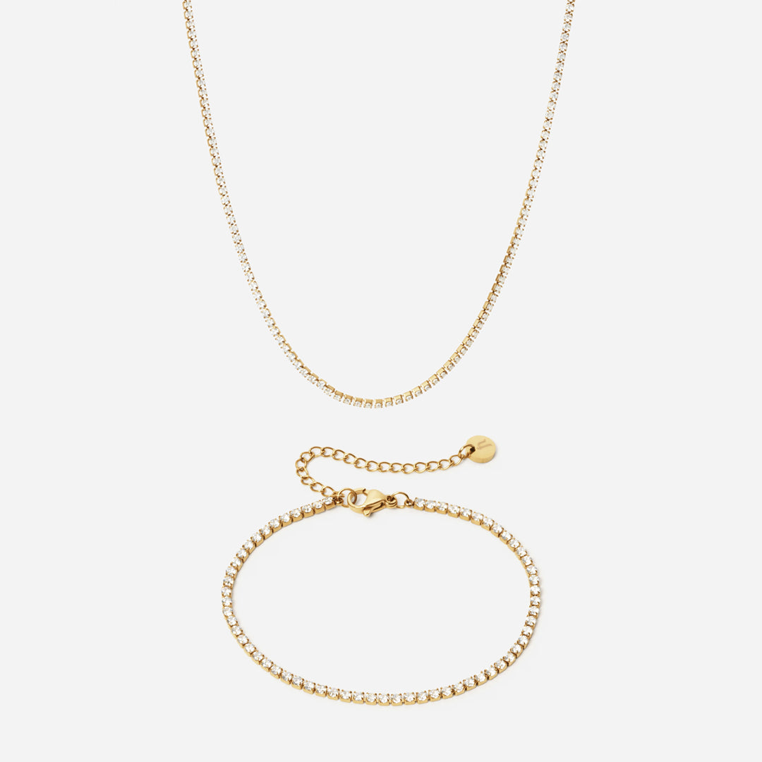 Zirkon Tennisarmbånd  Halskæde 18k Guldbelagt