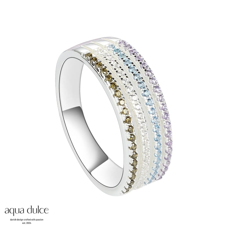 Fingerring med Zirkonia i Lilla, Blå og Hvid - Aqua Dulce