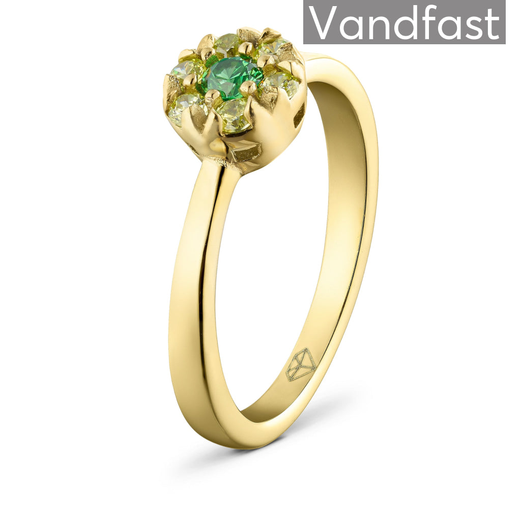 Annebrauner Blomster Ring i Æblegrøn - 18k Guldbelagt