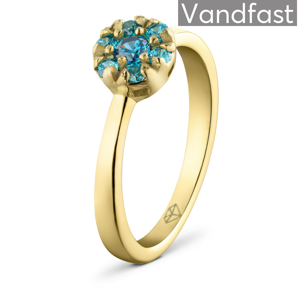 Annebrauner Blå Blomster Ring i 18K Guld - Eksklusiv Æske