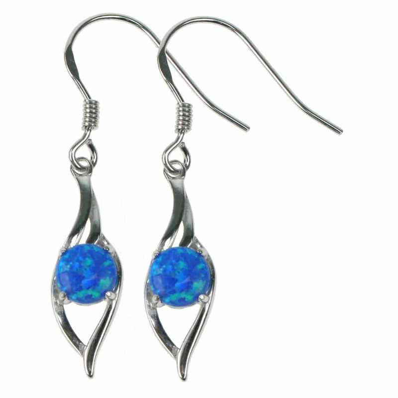 Blå Bølger – Øreringe med Blå Opal i Sølv og Rhodium