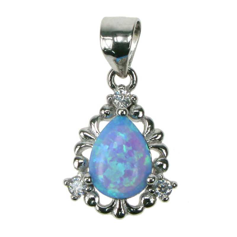 Dråbe - Blå Opal Vedhæng i 925 Sterling Sølv