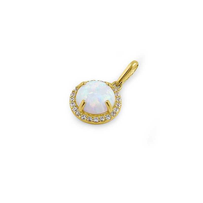Halo – Solid 14k Guld Vedhæng med Hvid Opal og Zirkonia