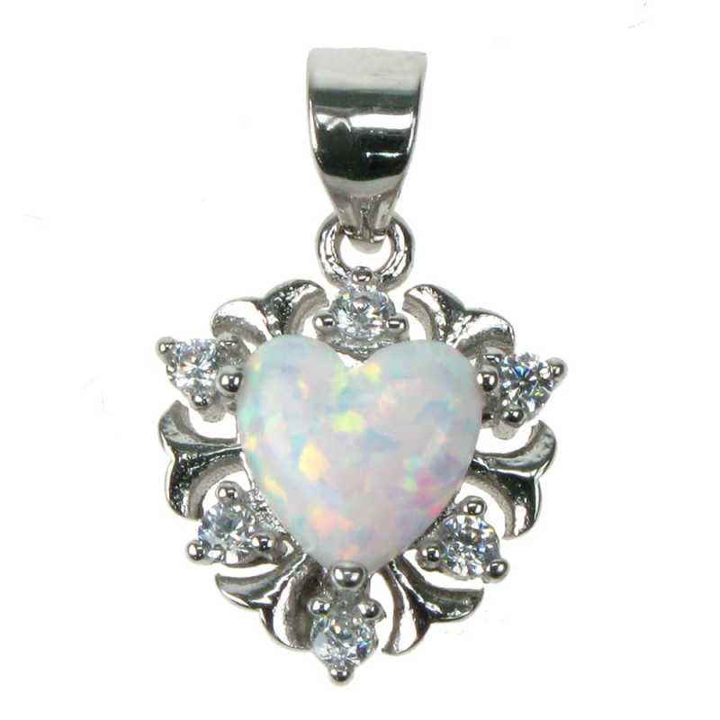 Sne Opal Hjerte Vedhæng i 925 Sterling Sølv med Zirkonia