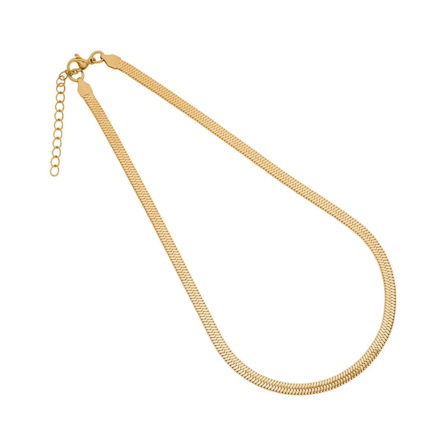 5 Mm Bred Slangehalskæde I Stål Belagt Med 14 K Guld
