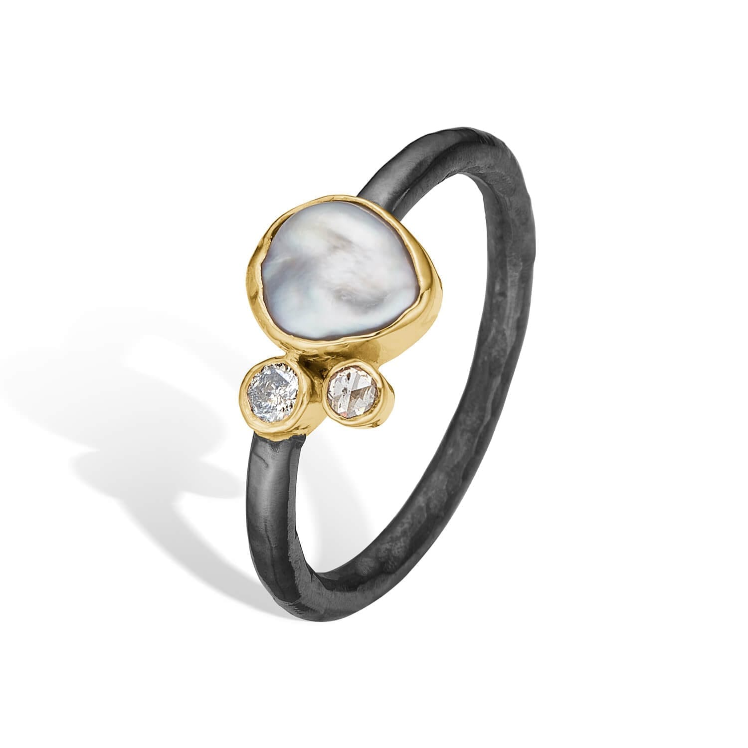 Cecilie Keshi Perle Ring med Diamanter - Tilbud!