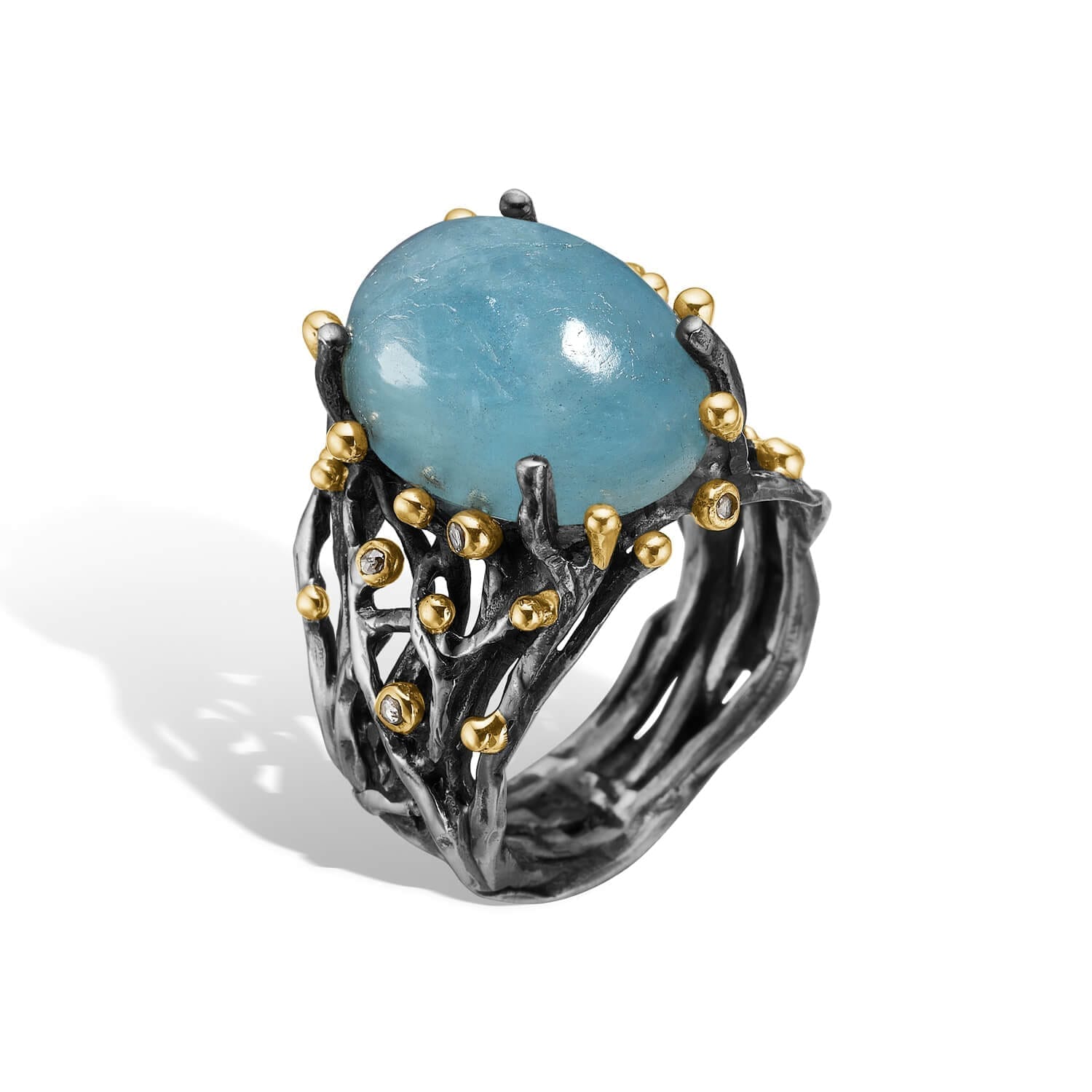 Ring Ponte Aqua med aquamarine og rosenkuttede diamanter