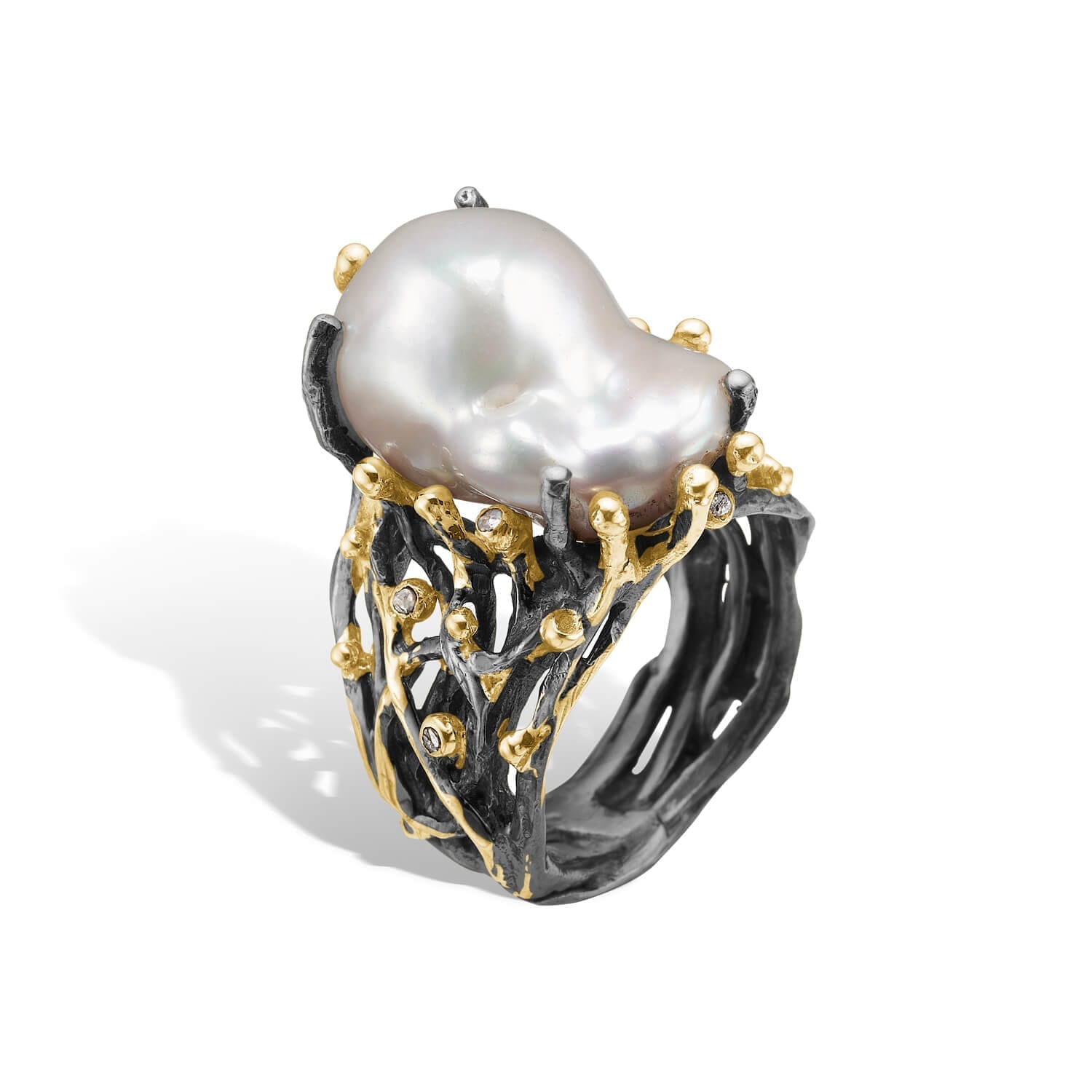 Ponte Barok Perle Ring med 8 Diamanter - Tilbud!