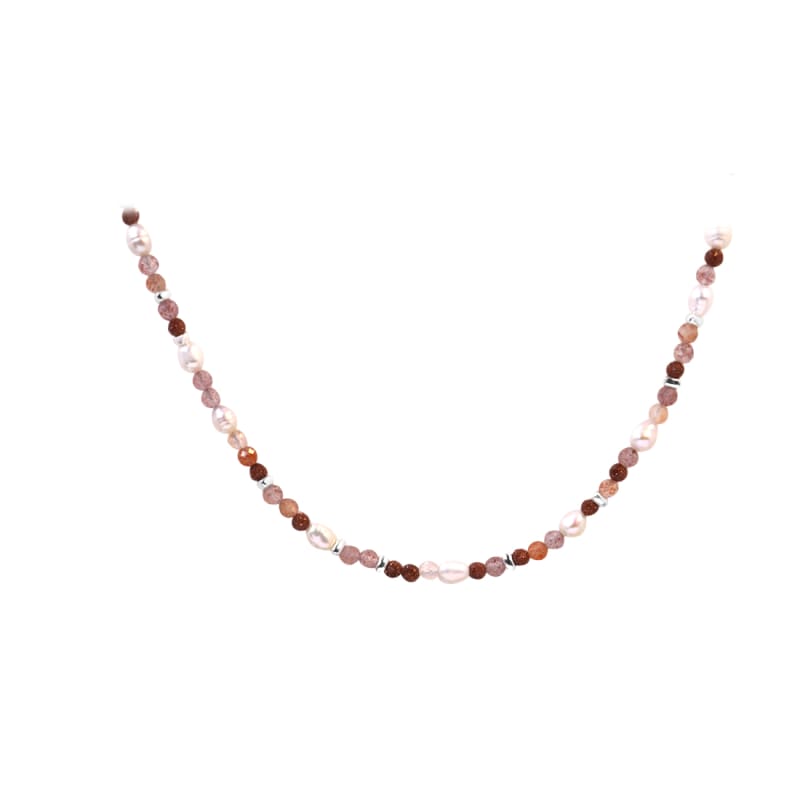 Peachy Halskæde med ferskenkvarts og perler