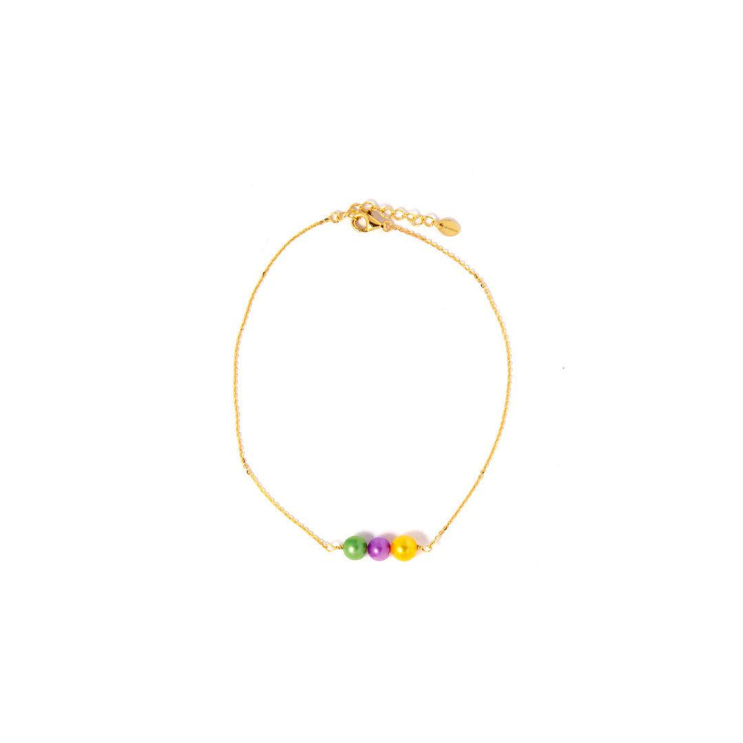 Ankelkæde - 18 Karat Forgyldt Sølv med Farvede Perler