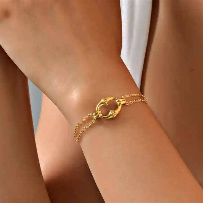 Elegant Armbånd i Forgyldt Rustfrit Stål med Bambu Design