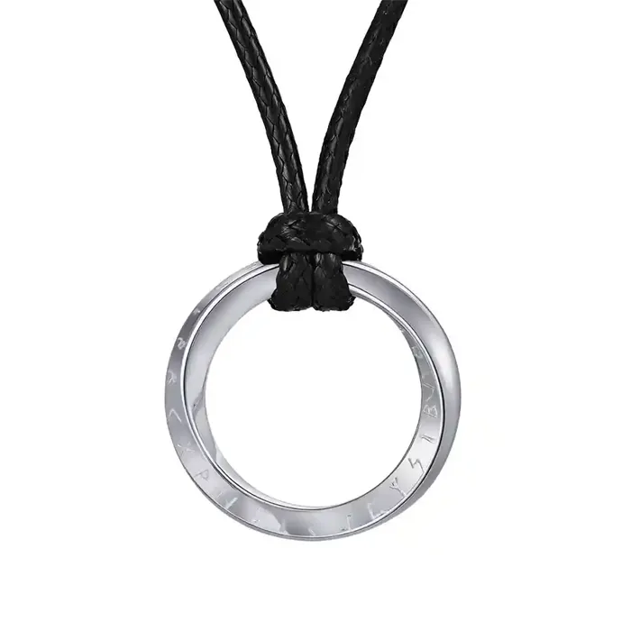 Elegant Aurum Circle Stål Halssmykke til Mænd - Sort Kæde