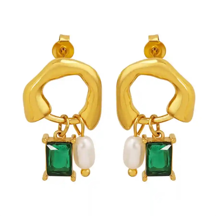 Emerald Pearl Art Hoop – Eksklusiv Forgyldt ørering Pr Stk