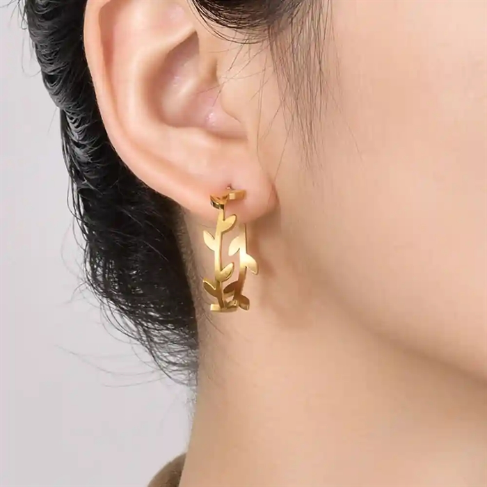 Blad Hoop Ørering i Forgyldt Stål - Elegant Naturlook