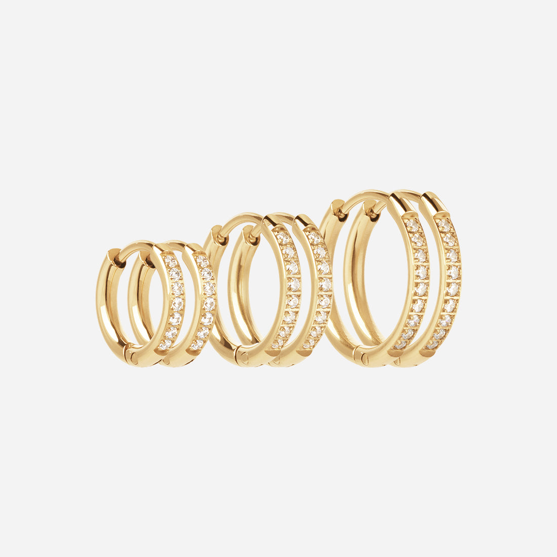 Zirkon hoops øreringe - 18K guldbelagt sæt med 6 stk.