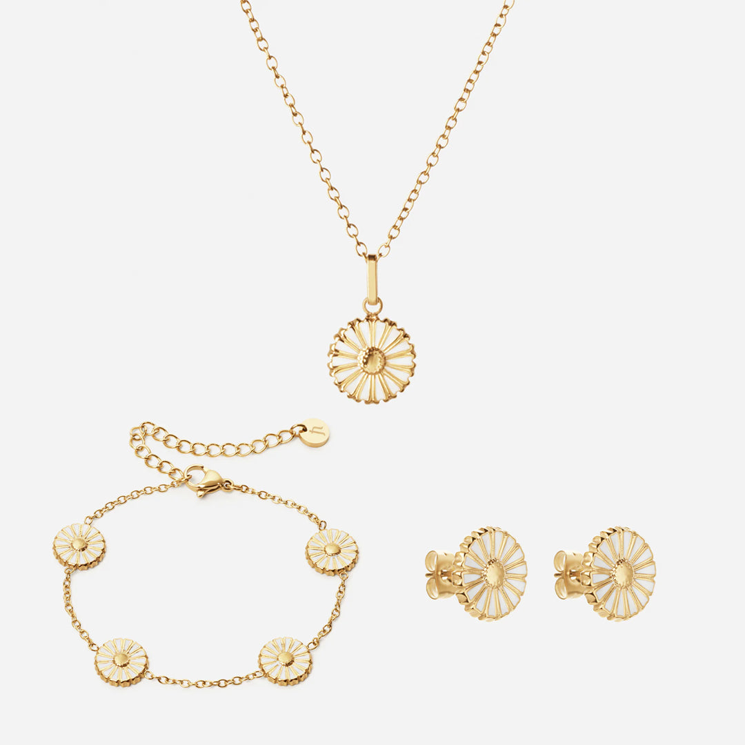 Marguerit Halskæde  øreringe  Armbånd 18k Guldbelagt