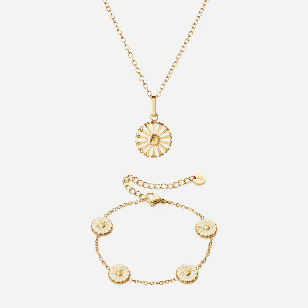 Marguerit Halskæde  Armbånd 18k Guldbelagt