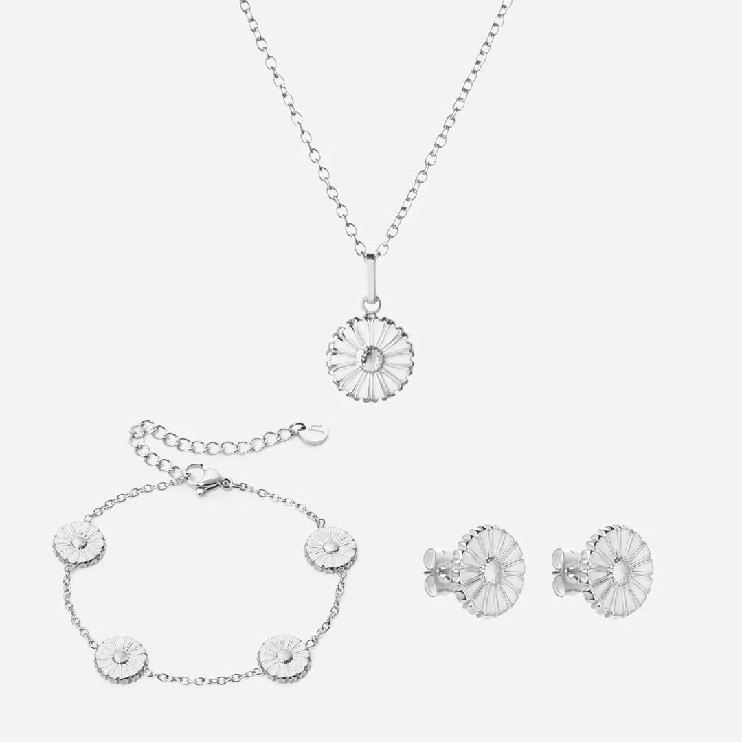 Marguerit Halskæde  øreringe  Armbånd Sølvfarvet