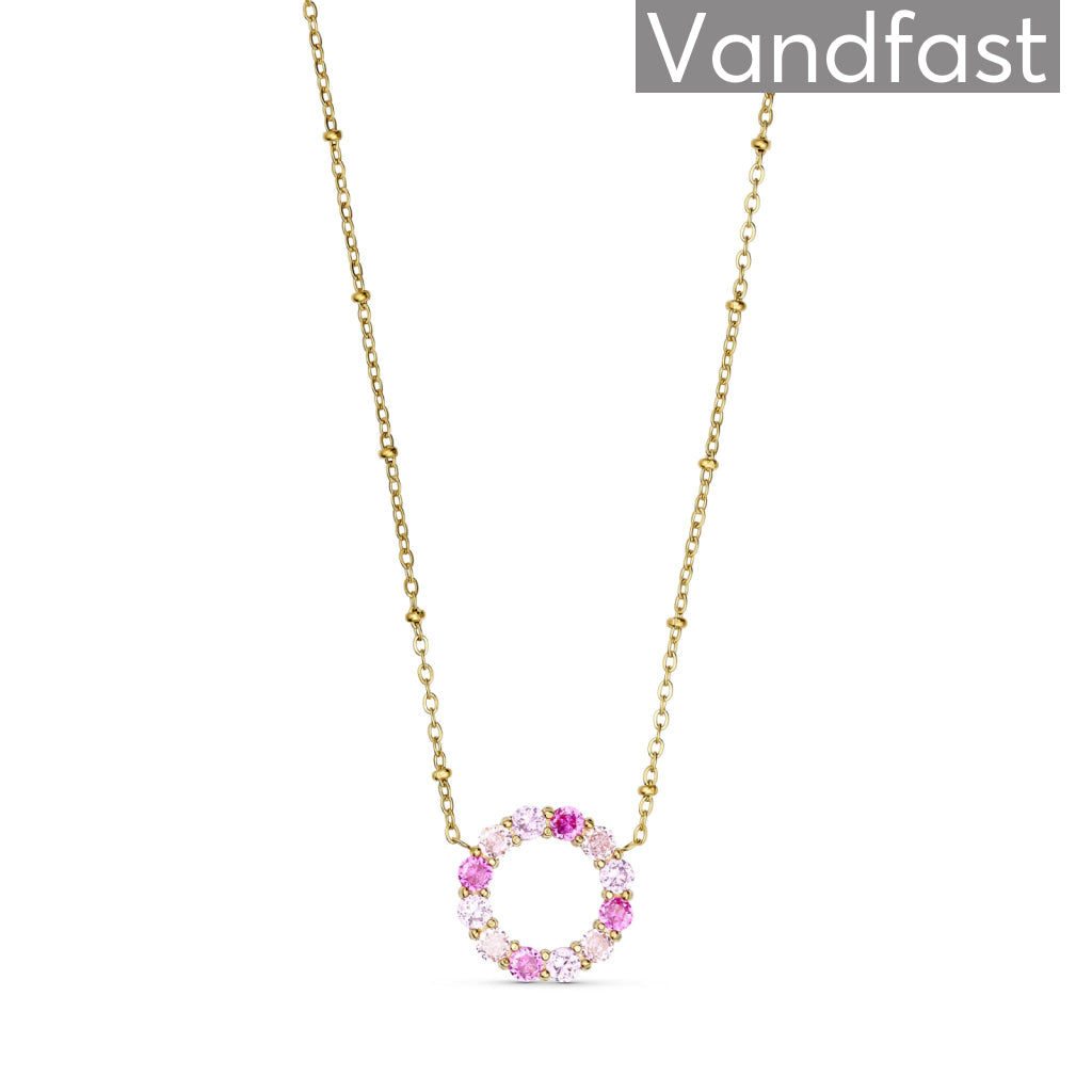 Annebrauner Big Pinkrose Circle Halskæde 18k Guldbelagt