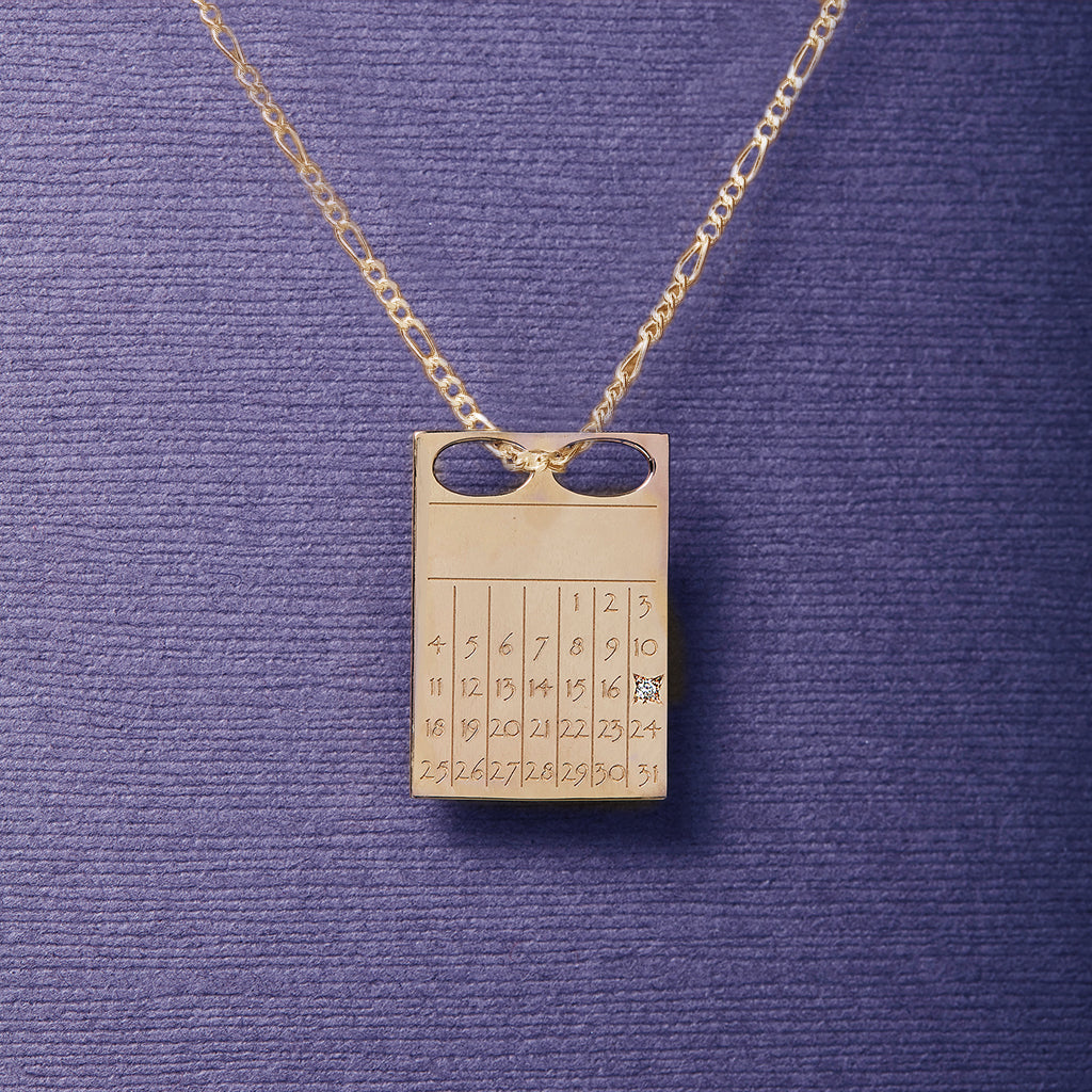 Dateplate Vedhæng Og Halskæde Uden Måned 50 Cm - 18 Karat Sterling Sølv Med Diamant