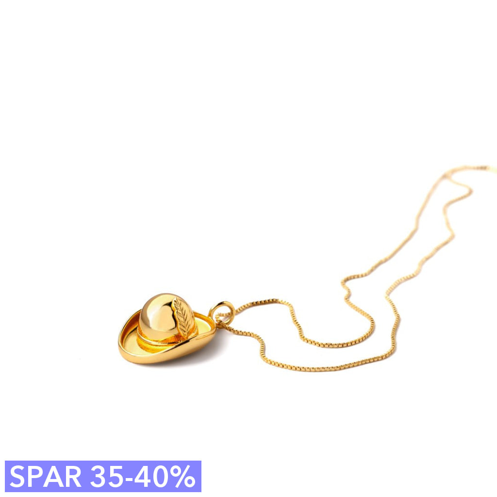 Halskæde Hat Med Fjer Vedhæng - Happyhat - 50 Cm Kæde - 18 Karat Forgyldning