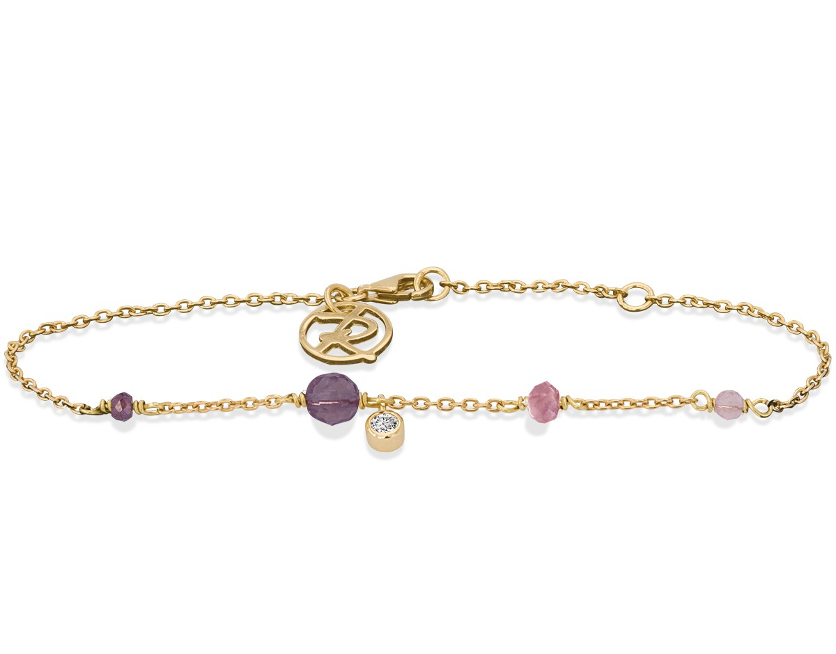 Rabinovich - Armbånd Forgyldt Lilla Og Pink Sten - Minetta