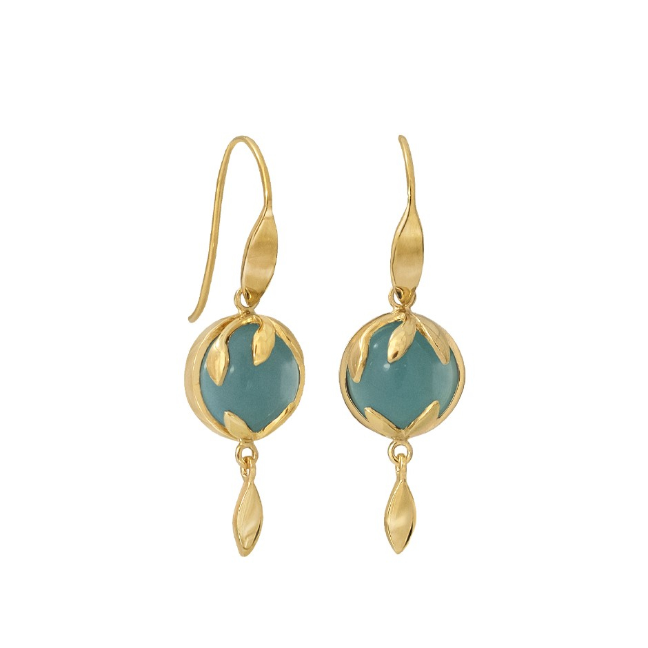 Forgyldte øreringe Blå Calcedon Kvarts Sten Rabinovich Design Smykker Til Kvinder Hurtig Levering