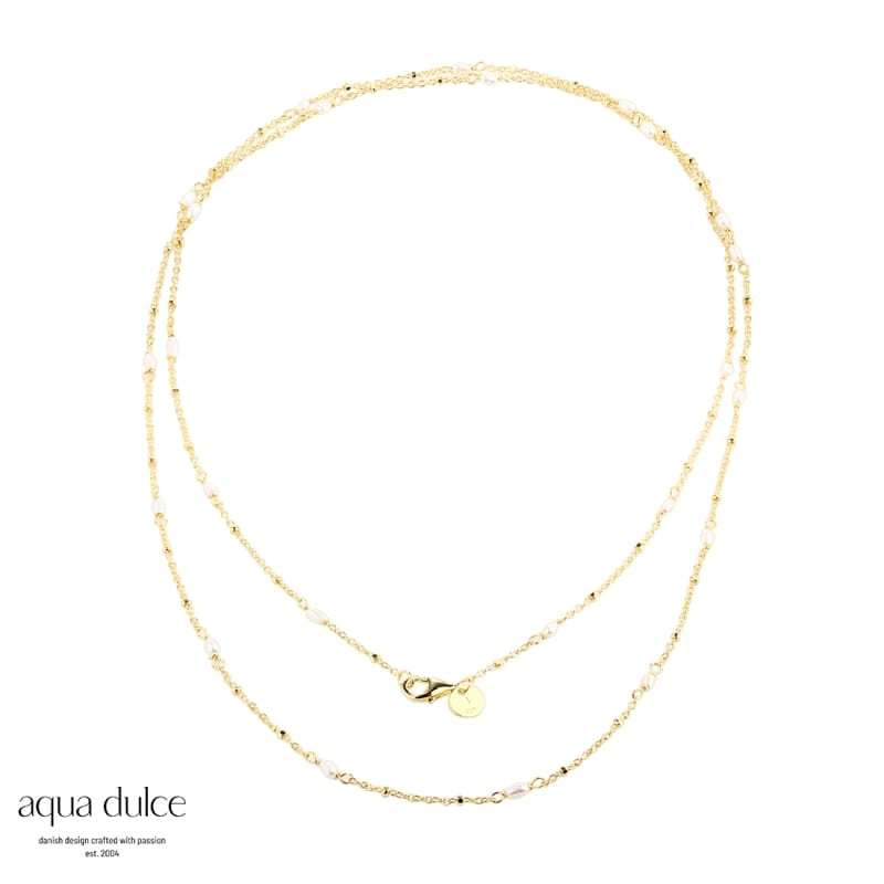 Rice Dots Long Necklace  Golden