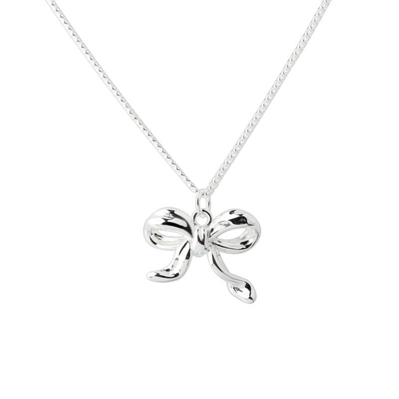 New Curve Bow  Necklace Silver