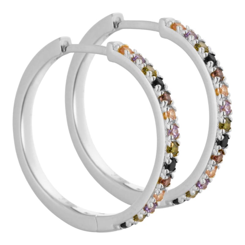 Vigga - 25 Mm Creoler I Sterling Sølv Med Lilla Røg Sorte Champagne Oliven Zirkonia
