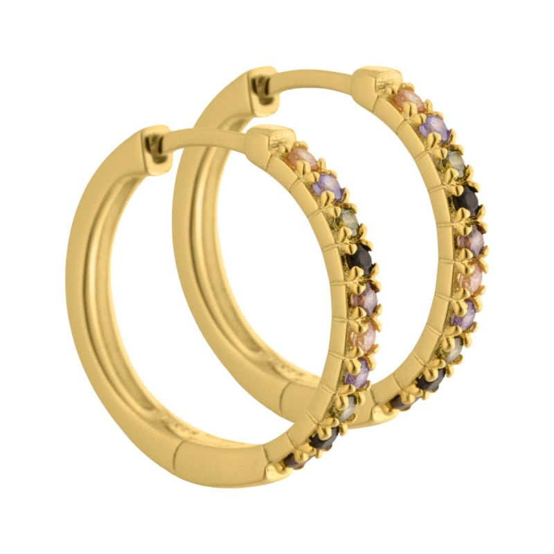 Vigga - 20 Mm Creoler I Forgyldt Sterling Sølv Med Lilla Røg Sorte Champagne  Oliven Zirkonia