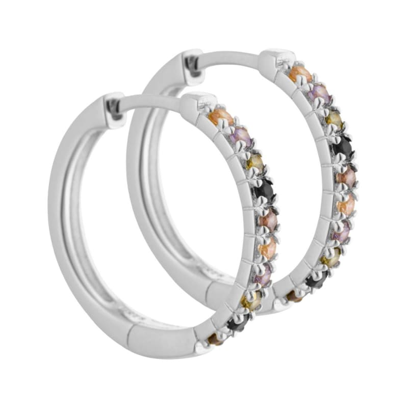 Vigga - 20 Mm Creoler I Sterling Sølv Med Lilla Røg Sorte Champagne Oliven Zirkonia