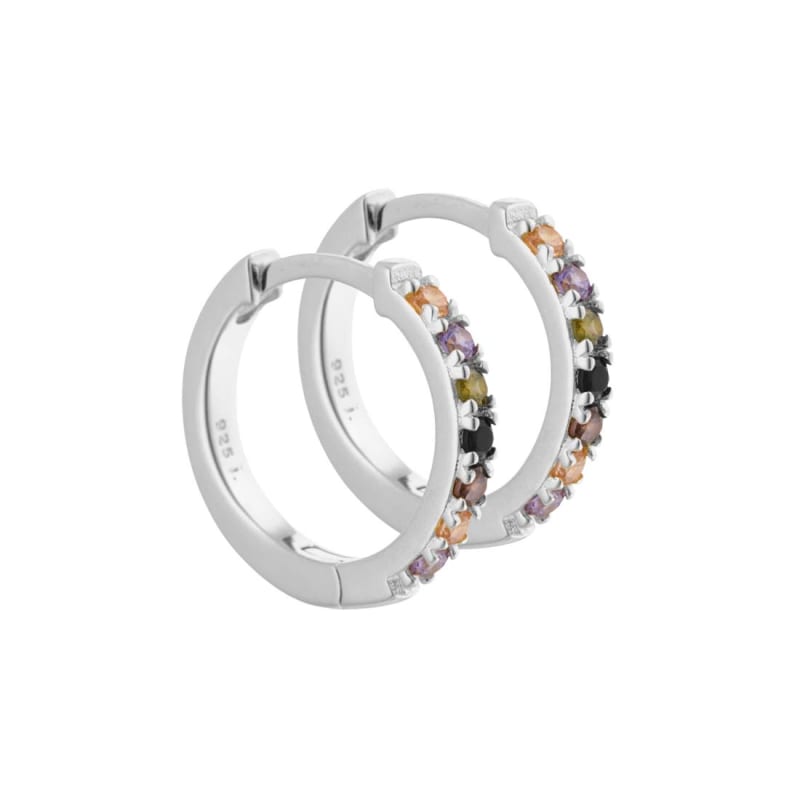 Vigga - 15 Mm Creoler I Sterling Sølv Med Lilla Røg Sorte Champagne Oliven Zirkonia