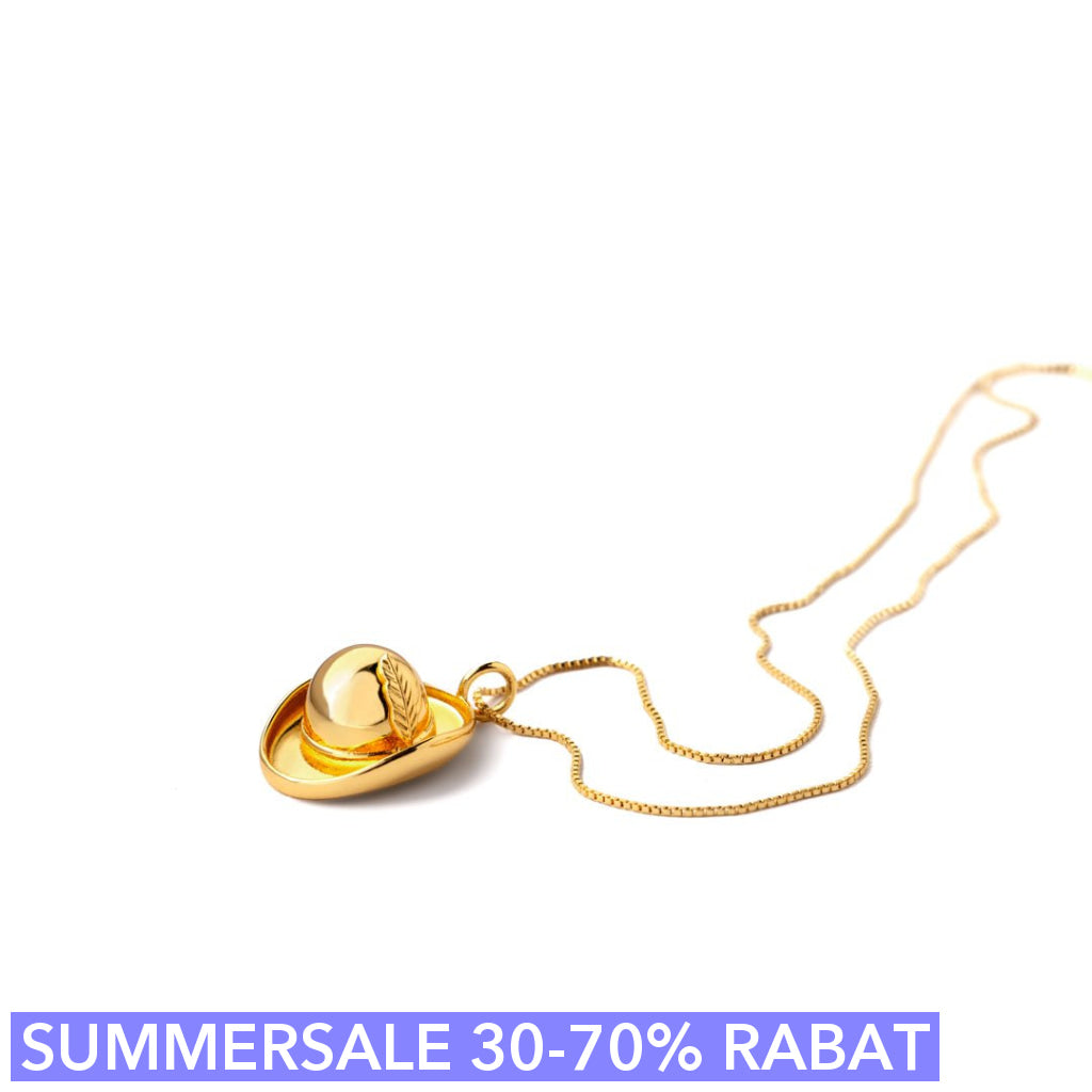 Halskæde Hat Med Fjer Vedhæng - Happyhat - 50 Cm Kæde - 18 Karat Forgyldning