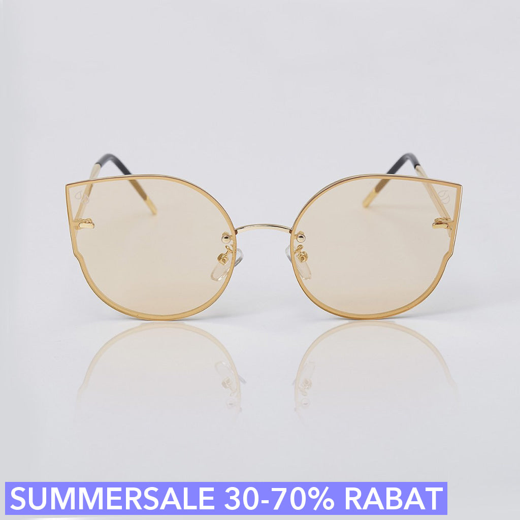 Guld Cat Eye Solbriller - Golddropps - Med Guldfarvet Brillestel