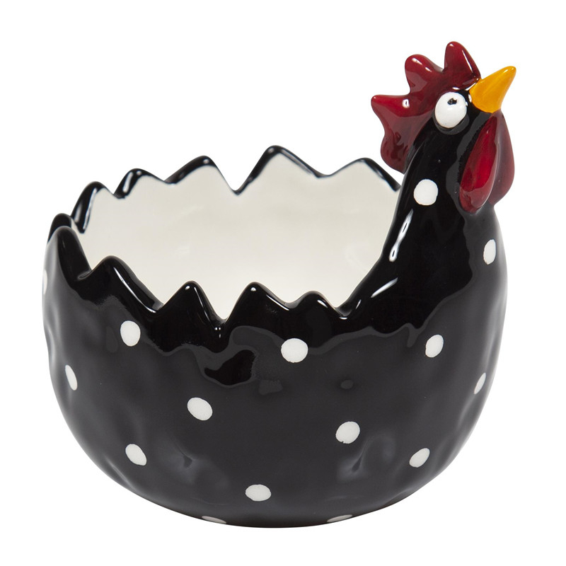 Høne Skål I Sort Med Hvide Prikker Højde 11 Cm Designer Ruth Vetter Fra Svenske N??sgr?nsgården