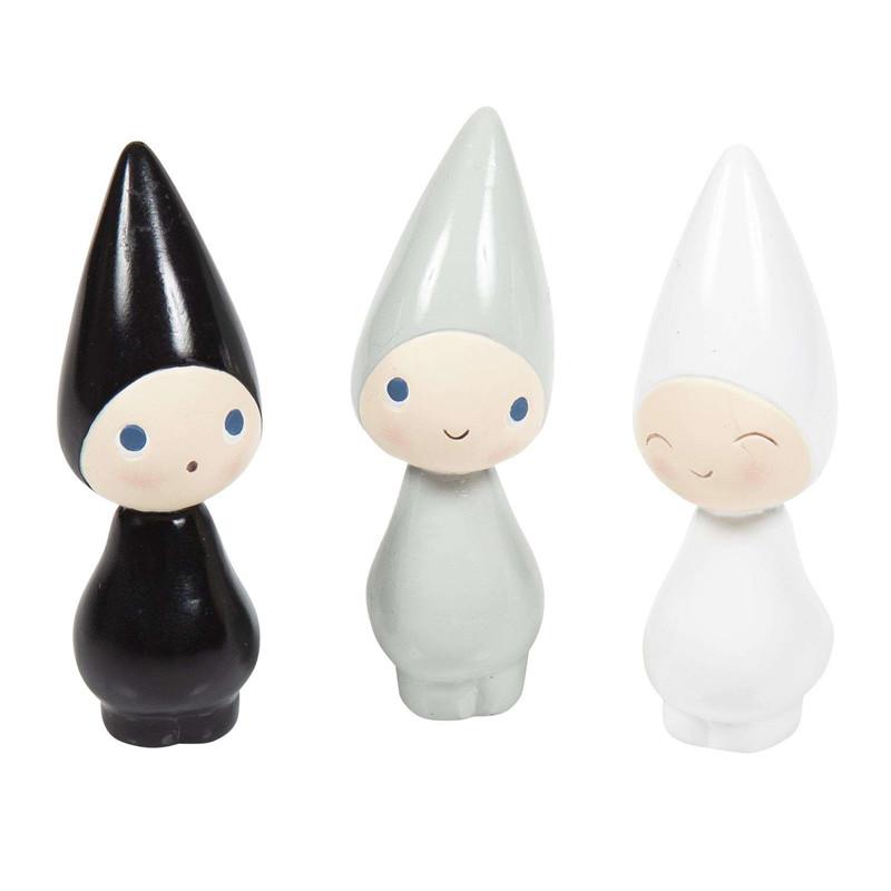 Peggy - 3 Små Fine Figurer I Sort Hvid Og Grå