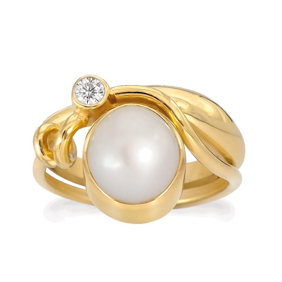 Rabinovich - Ring Forgyldt Med Hvid Perle - Winding White - Størrelse 51