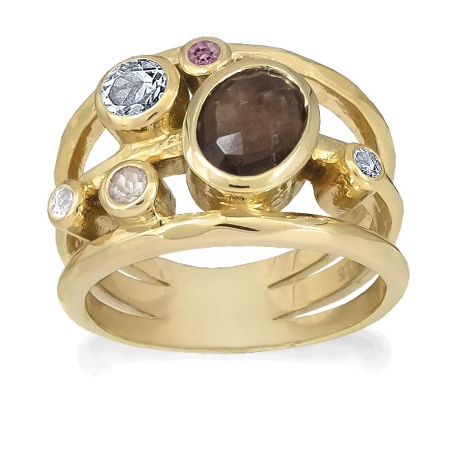 Rabinovich - Forgyldt Ring Med Farvede Sten - Glam - Størrelse 52