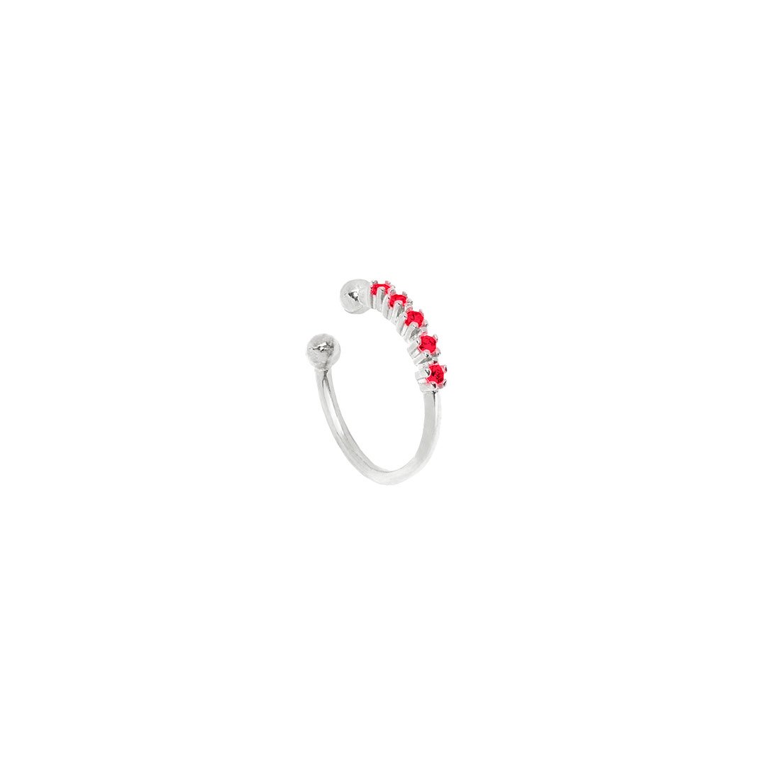 Cuff ørering - Quintet - Onesize Regulerbar Størrelse - Sterling Med Røde Zirkoner
