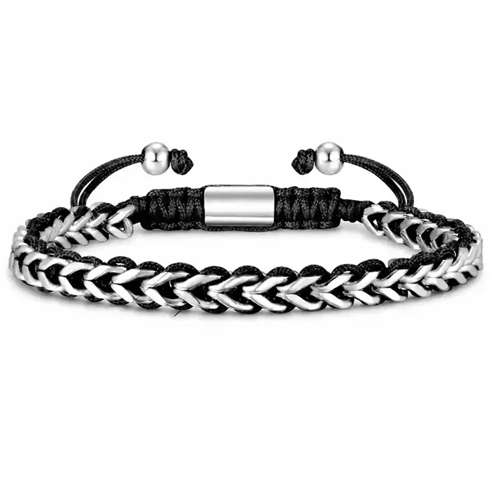 Sindre  -  Sort Armbånd I Rustfrit Stål Og Bomuld