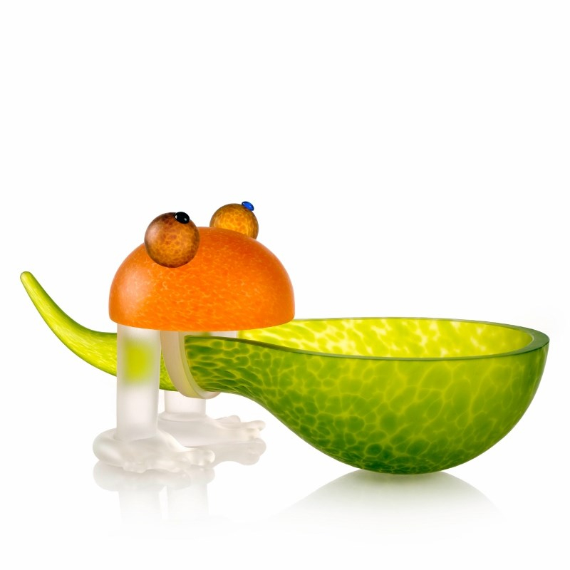Glaskunst Frø Skål I Limegrøn Og Orange Længde 33 Cm Fantastisk Smuk Til Pynt På Bordet Fra Talentfulde Borowski