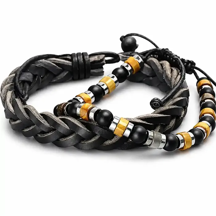 Armbåndsæt  Læderarmbånd  Perlearmbånd I Maskulint Design