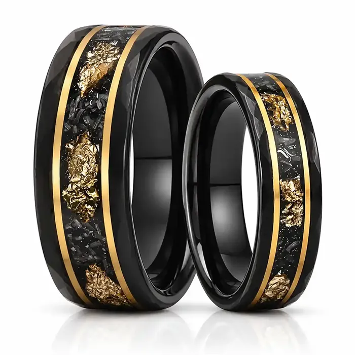 Aureon  -  Sort Tungstenring Med Guldfarvet Inlay